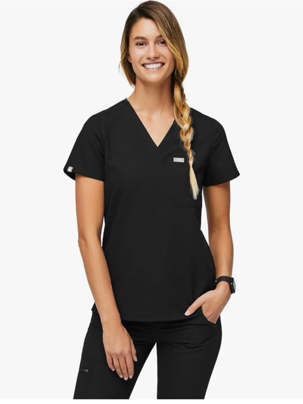 FIGS Catarina Scrub Tops for Women - Black XS